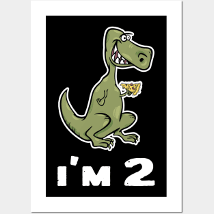 I'm 2 T-Rex Dinosaur Eating Pizza T Shirt Posters and Art